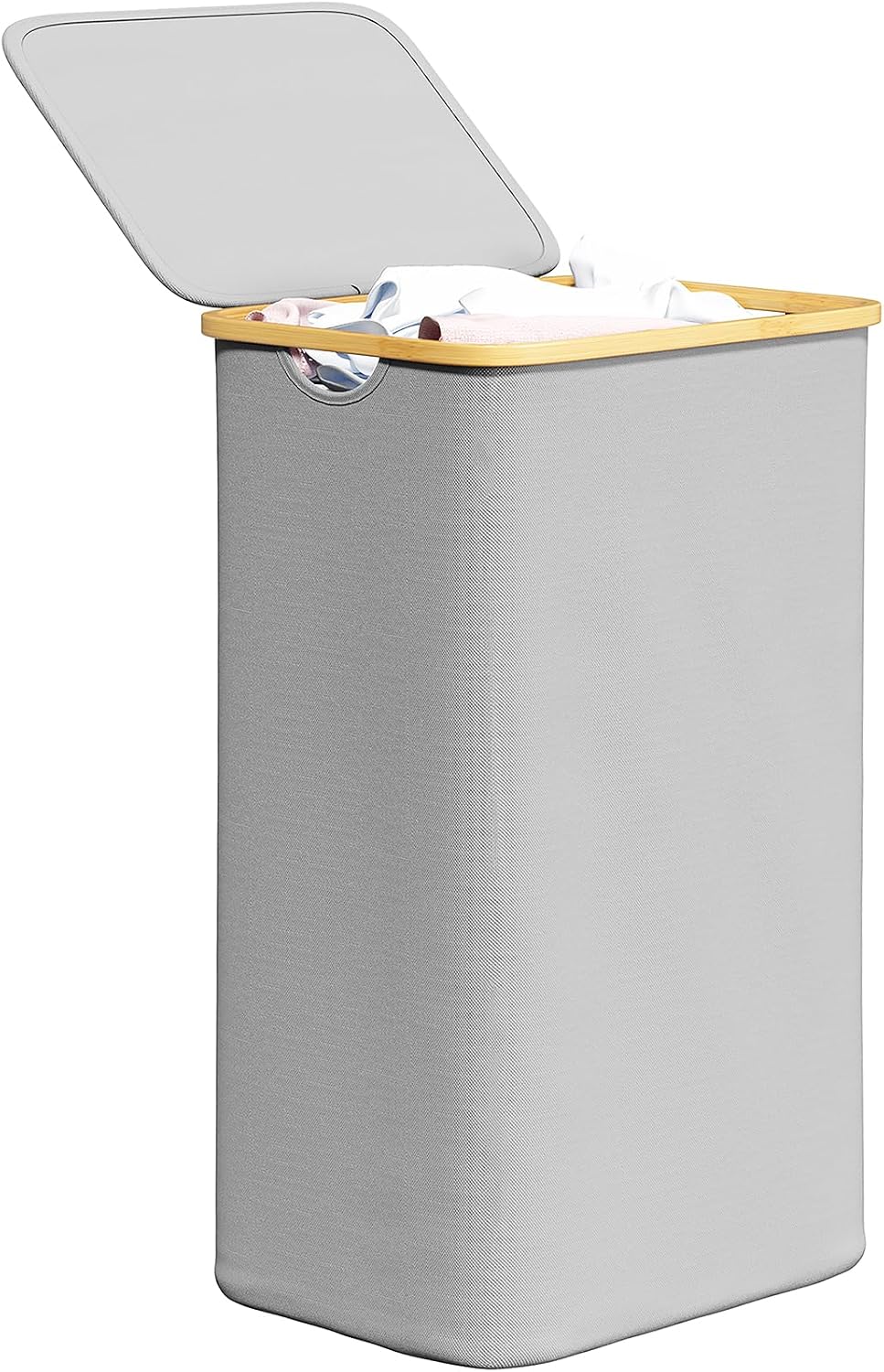 Double Laundry Hamper 2 Section with Lid and Removable Laundry Bags, 160L Clothes Basket with Bamboo Handles, Large Collapsible Hamper for Bedroom, Bathroom, Dorm, Laundry Room - White