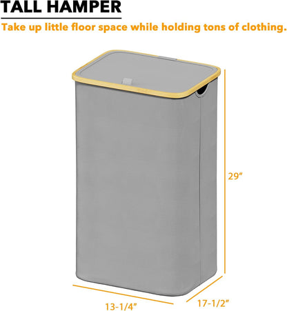 Double Laundry Hamper 2 Section with Lid and Removable Laundry Bags, 160L Clothes Basket with Bamboo Handles, Large Collapsible Hamper for Bedroom, Bathroom, Dorm, Laundry Room - White