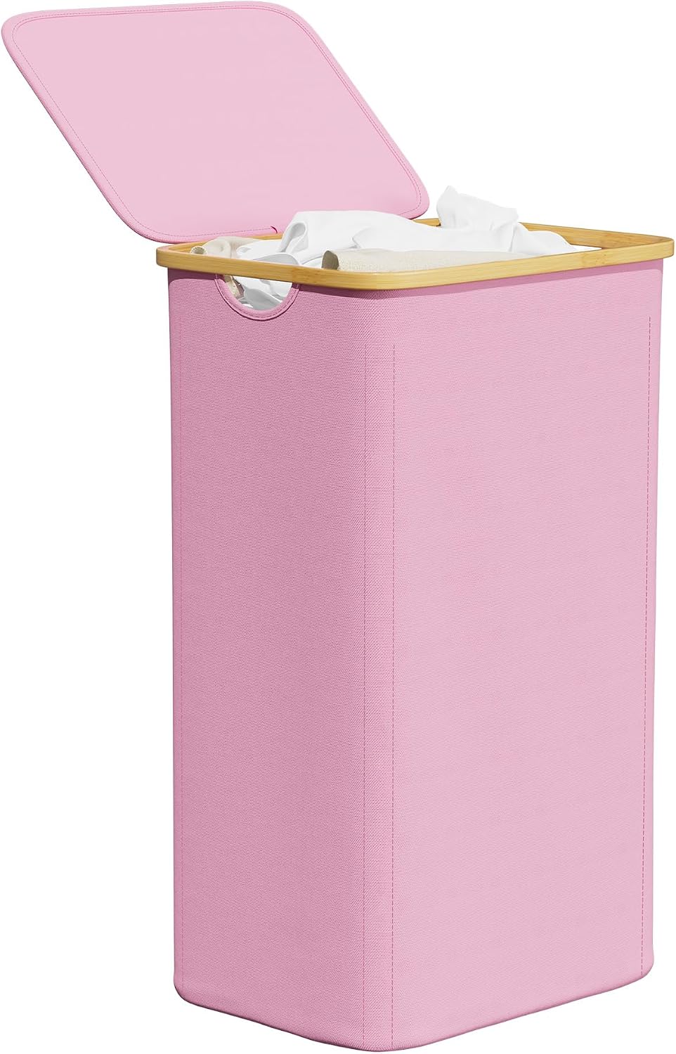 Double Laundry Hamper 2 Section with Lid and Removable Laundry Bags, 160L Clothes Basket with Bamboo Handles, Large Collapsible Hamper for Bedroom, Bathroom, Dorm, Laundry Room - White