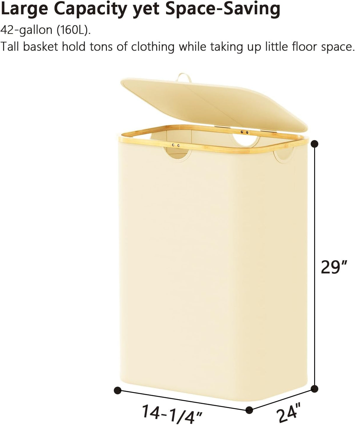 Double Laundry Hamper 2 Section with Lid and Removable Laundry Bags, 160L Clothes Basket with Bamboo Handles, Large Collapsible Hamper for Bedroom, Bathroom, Dorm, Laundry Room - White