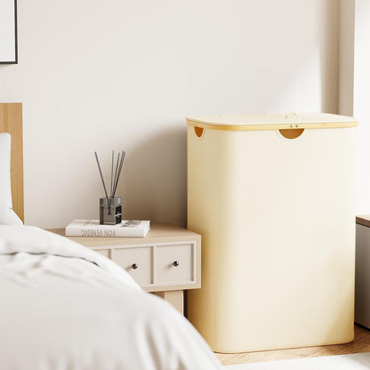 Double Laundry Hamper 2 Section with Lid and Removable Laundry Bags, 160L Clothes Basket with Bamboo Handles, Large Collapsible Hamper for Bedroom, Bathroom, Dorm, Laundry Room - White