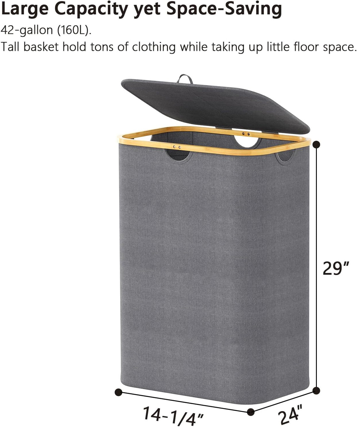 Double Laundry Hamper 2 Section with Lid and Removable Laundry Bags, 160L Clothes Basket with Bamboo Handles, Large Collapsible Hamper for Bedroom, Bathroom, Dorm, Laundry Room - White