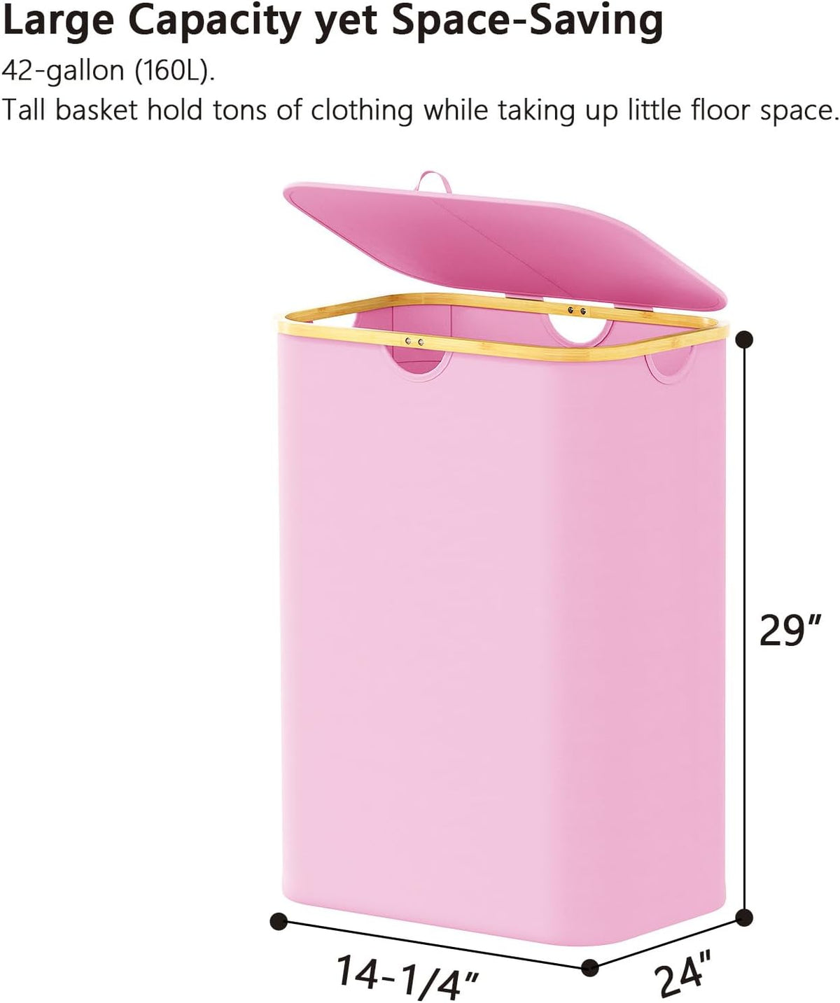 Double Laundry Hamper 2 Section with Lid and Removable Laundry Bags, 160L Clothes Basket with Bamboo Handles, Large Collapsible Hamper for Bedroom, Bathroom, Dorm, Laundry Room - White