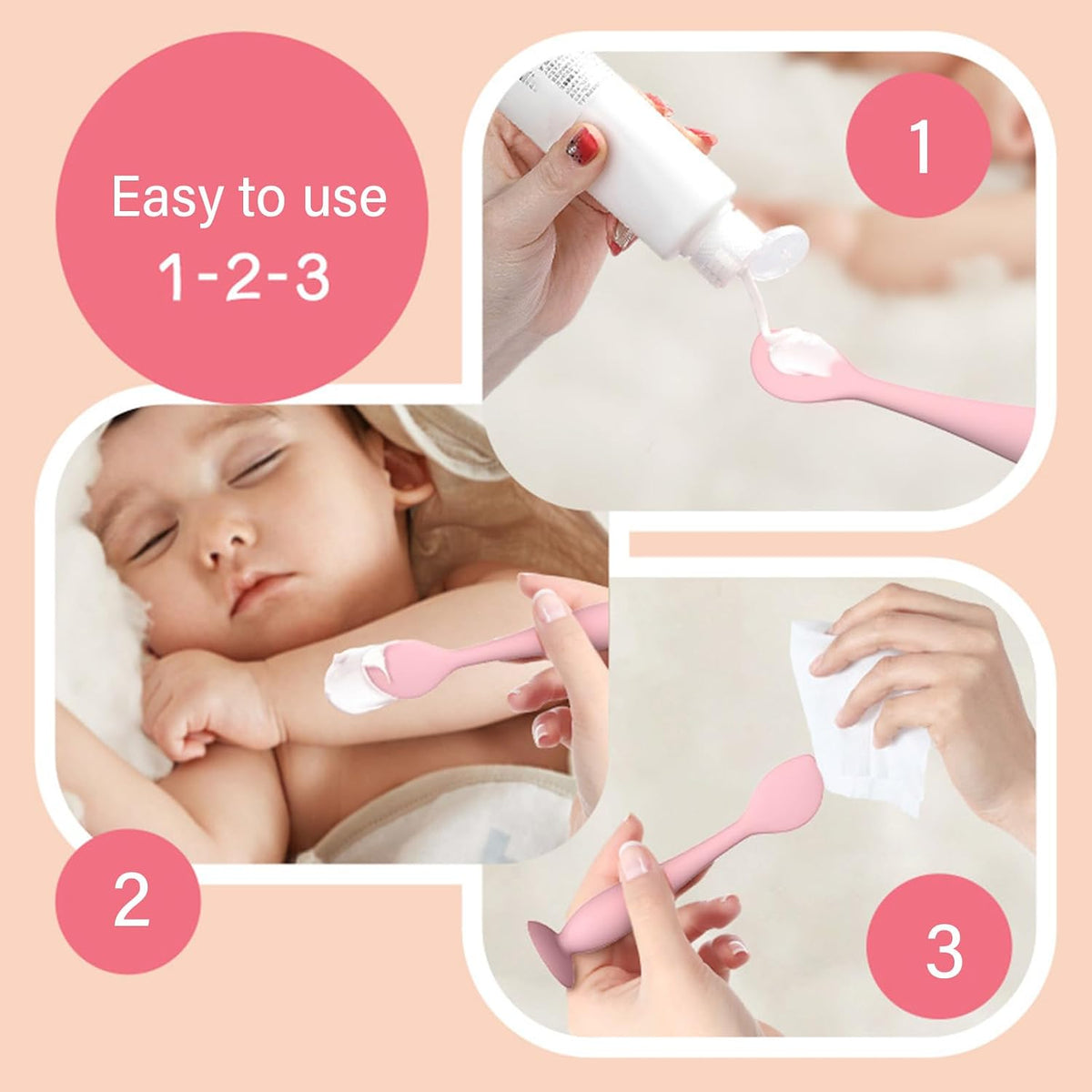 Portable Baby Diaper Cream Applicator Tool Soft Silicone Spatula with Convenient Suction Base for Infant Butt Care
