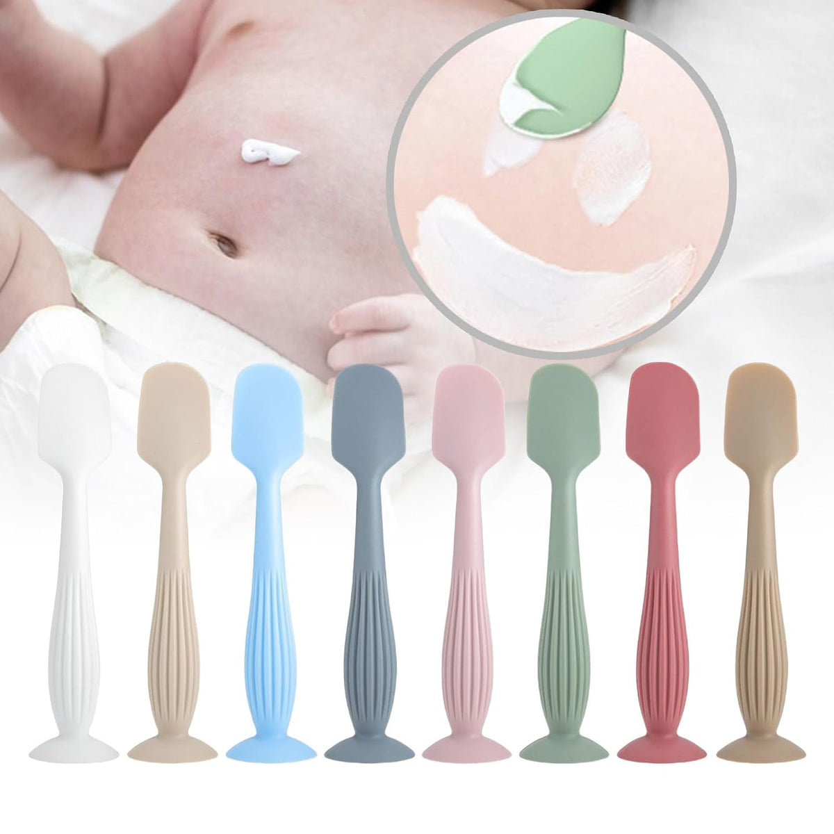 Portable Baby Diaper Cream Applicator Tool Soft Silicone Spatula with Convenient Suction Base for Infant Butt Care