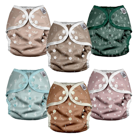 Reusable Adjustable Cloth Diaper Covers with Double Gusset for Girls and Boys, Snap Closure, Size M(Simply Neautrals)