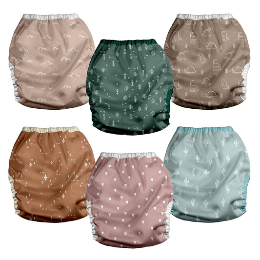 Reusable Adjustable Cloth Diaper Covers with Double Gusset for Girls and Boys, Snap Closure, Size M(Simply Neautrals)
