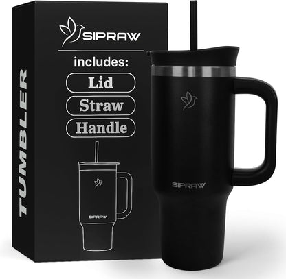 40oz Tumbler with Handle and Straw Insulated Stainless Steel Travel Mug Vacuum Double Wall Coffee Cup Leak Resistant Lid BPA-Free Cup Holder Friendly for Hot & Cold Drinks, Pink
