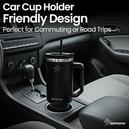 40oz Tumbler with Handle and Straw Insulated Stainless Steel Travel Mug Vacuum Double Wall Coffee Cup Leak Resistant Lid BPA-Free Cup Holder Friendly for Hot & Cold Drinks, Pink