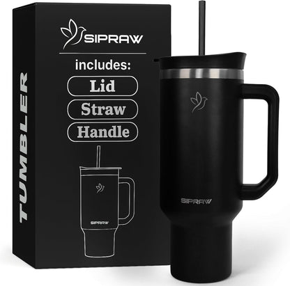 40oz Tumbler with Handle and Straw Insulated Stainless Steel Travel Mug Vacuum Double Wall Coffee Cup Leak Resistant Lid BPA-Free Cup Holder Friendly for Hot & Cold Drinks, Pink