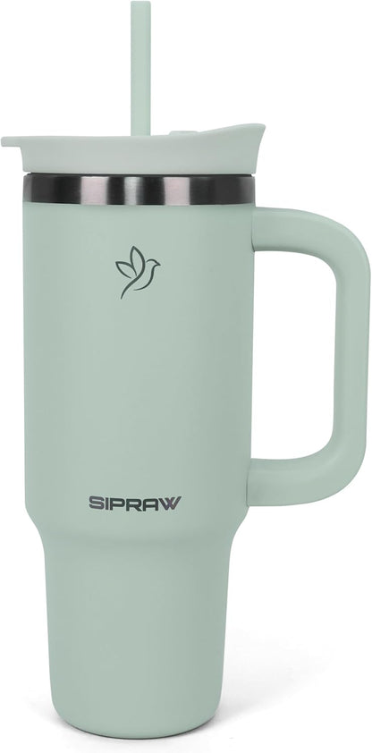 40oz Tumbler with Handle and Straw Insulated Stainless Steel Travel Mug Vacuum Double Wall Coffee Cup Leak Resistant Lid BPA-Free Cup Holder Friendly for Hot & Cold Drinks, Pink