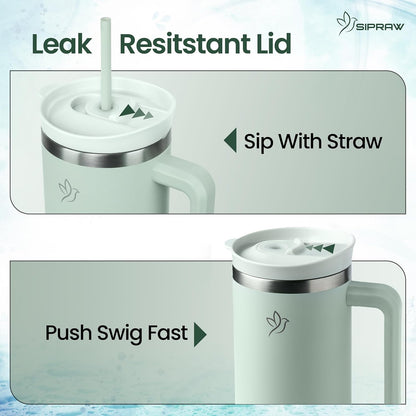 40oz Tumbler with Handle and Straw Insulated Stainless Steel Travel Mug Vacuum Double Wall Coffee Cup Leak Resistant Lid BPA-Free Cup Holder Friendly for Hot & Cold Drinks, Pink