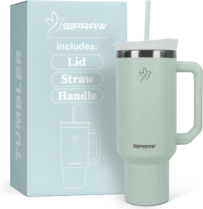 40oz Tumbler with Handle and Straw Insulated Stainless Steel Travel Mug Vacuum Double Wall Coffee Cup Leak Resistant Lid BPA-Free Cup Holder Friendly for Hot & Cold Drinks, Pink