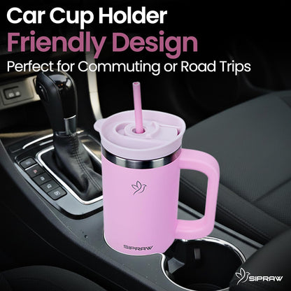 40oz Tumbler with Handle and Straw Insulated Stainless Steel Travel Mug Vacuum Double Wall Coffee Cup Leak Resistant Lid BPA-Free Cup Holder Friendly for Hot & Cold Drinks, Pink