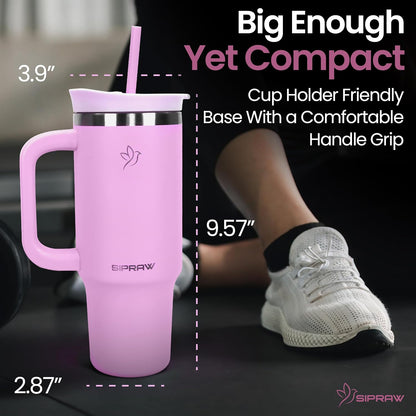 40oz Tumbler with Handle and Straw Insulated Stainless Steel Travel Mug Vacuum Double Wall Coffee Cup Leak Resistant Lid BPA-Free Cup Holder Friendly for Hot & Cold Drinks, Pink