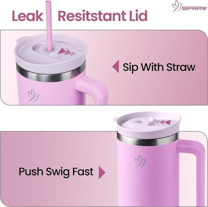40oz Tumbler with Handle and Straw Insulated Stainless Steel Travel Mug Vacuum Double Wall Coffee Cup Leak Resistant Lid BPA-Free Cup Holder Friendly for Hot & Cold Drinks, Pink