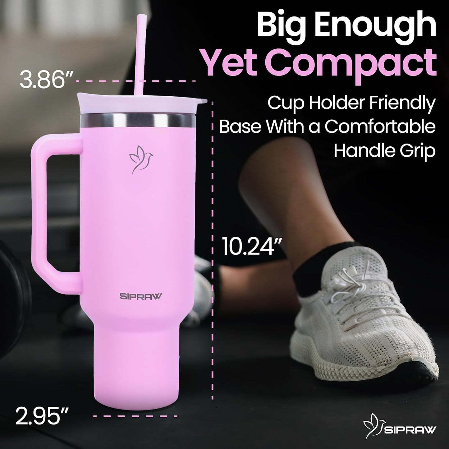 40oz Tumbler with Handle and Straw Insulated Stainless Steel Travel Mug Vacuum Double Wall Coffee Cup Leak Resistant Lid BPA-Free Cup Holder Friendly for Hot & Cold Drinks, Pink