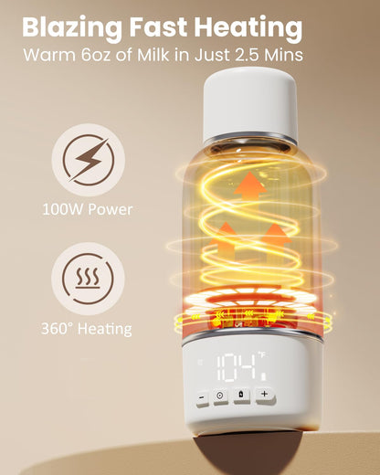 Portable Bottle Warmer for Travel, 2.5 Min Fast Heating for Breast Milk