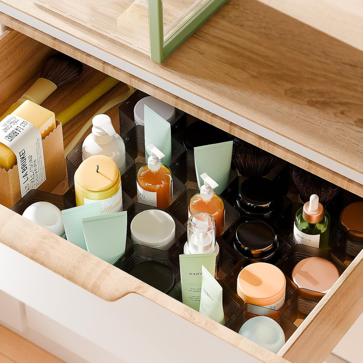 Honeycomb Separator Adjustable Drawer Organizer Divider for Underwear Belt-Scarf Socks Organizer (White)