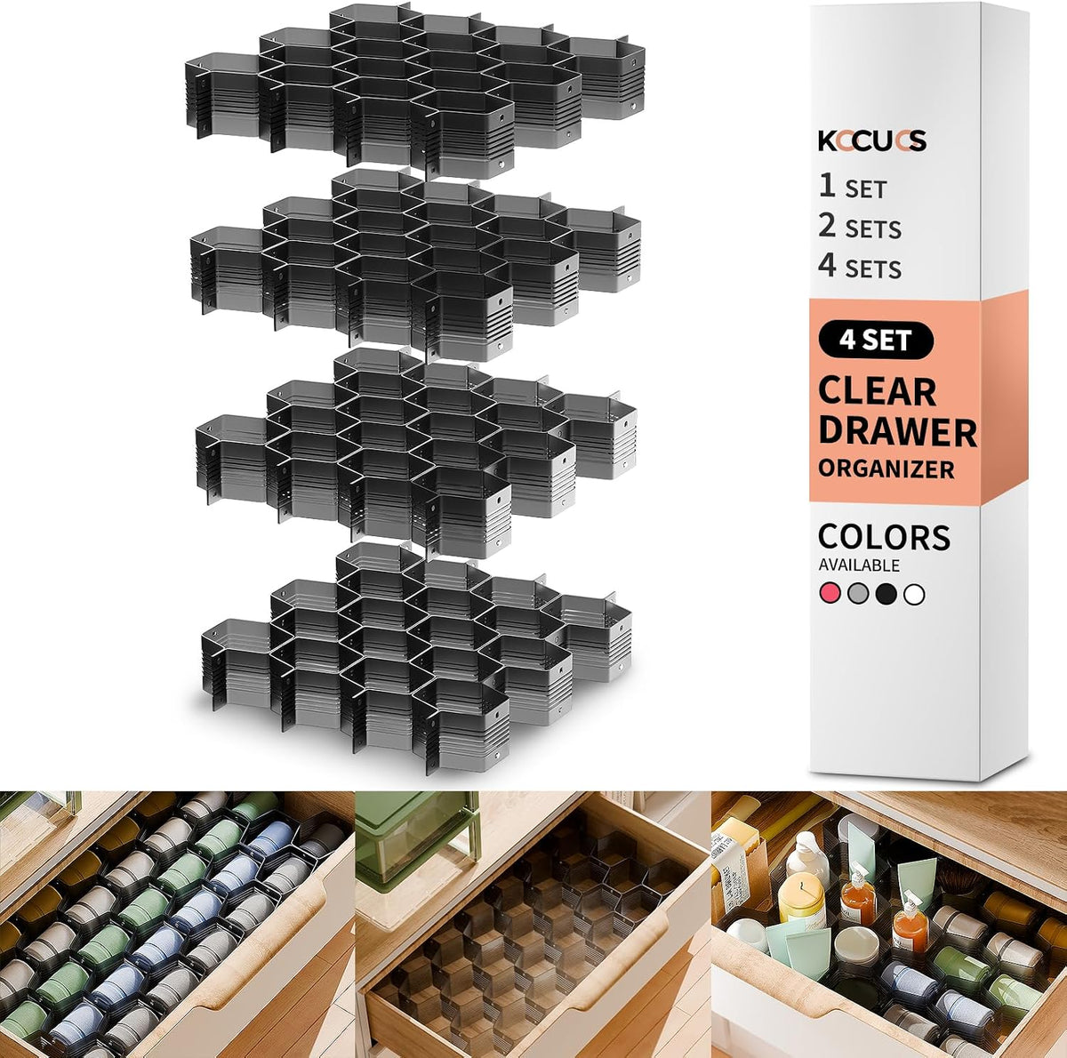 Honeycomb Separator Adjustable Drawer Organizer Divider for Underwear Belt-Scarf Socks Organizer (White)
