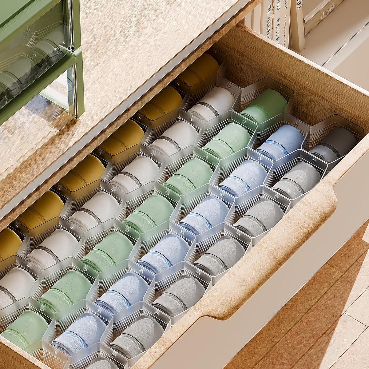 Honeycomb Separator Adjustable Drawer Organizer Divider for Underwear Belt-Scarf Socks Organizer (White)