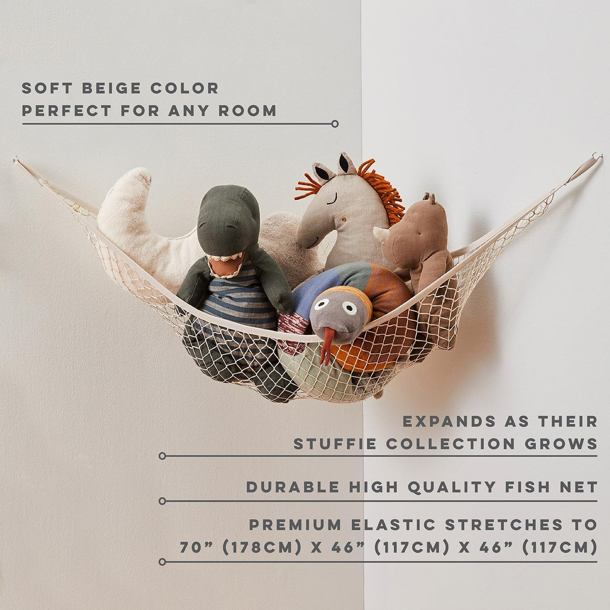 Stuffed Animal Hammock, Includes Anchors & Hooks