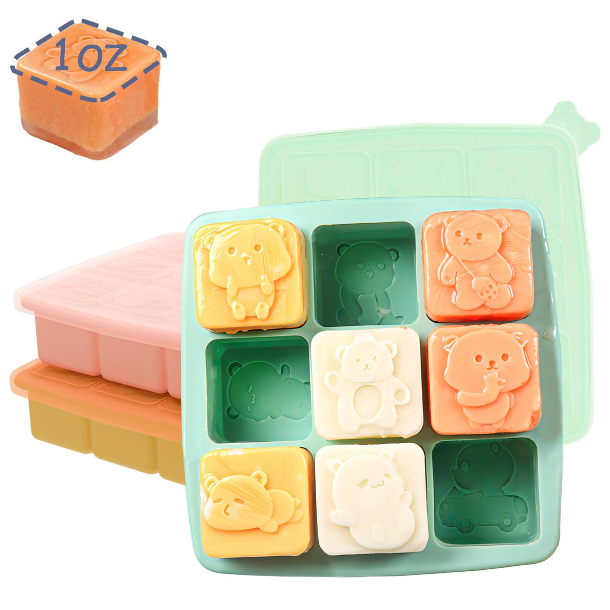Silicone Freezer Tray with Lid, Food Storage Container for Homemade Baby Food, Vegetable, Fruit Purees, Breast Milk Feeder & Mini Nibble Combo, Breastmilk Popsicle Molds, 3 Pack (S)