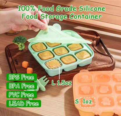 Silicone Freezer Tray with Lid, Food Storage Container for Homemade Baby Food, Vegetable, Fruit Purees, Breast Milk Feeder & Mini Nibble Combo, Breastmilk Popsicle Molds, 3 Pack (S)