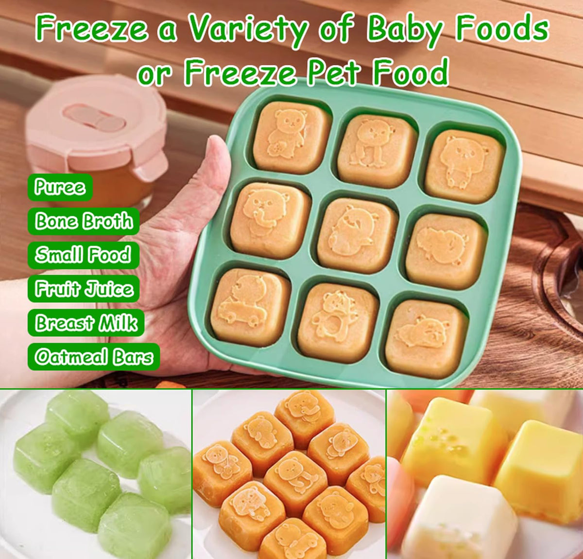 Silicone Freezer Tray with Lid, Food Storage Container for Homemade Baby Food, Vegetable, Fruit Purees, Breast Milk Feeder & Mini Nibble Combo, Breastmilk Popsicle Molds, 3 Pack (S)