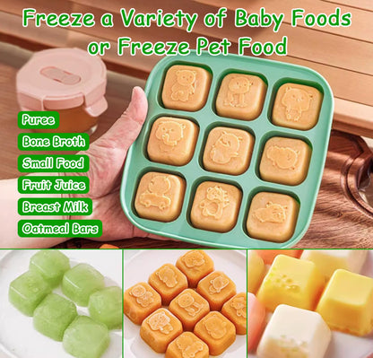 Silicone Freezer Tray with Lid, Food Storage Container for Homemade Baby Food, Vegetable, Fruit Purees, Breast Milk Feeder & Mini Nibble Combo, Breastmilk Popsicle Molds, 3 Pack (S)