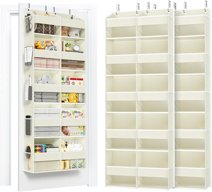 5-Tier Over the Door Organizer, 10 Side Mesh Pockets & Clear Windows, 80LBS Heavy Duty Hanging Storage for Baby Diapers, Shoes, Toys – Ideal for Nursery, Bathroom, Bedroom, Pantry (Grey)