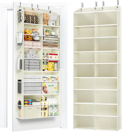 5-Tier Over the Door Organizer, 10 Side Mesh Pockets & Clear Windows, 80LBS Heavy Duty Hanging Storage for Baby Diapers, Shoes, Toys – Ideal for Nursery, Bathroom, Bedroom, Pantry (Grey)