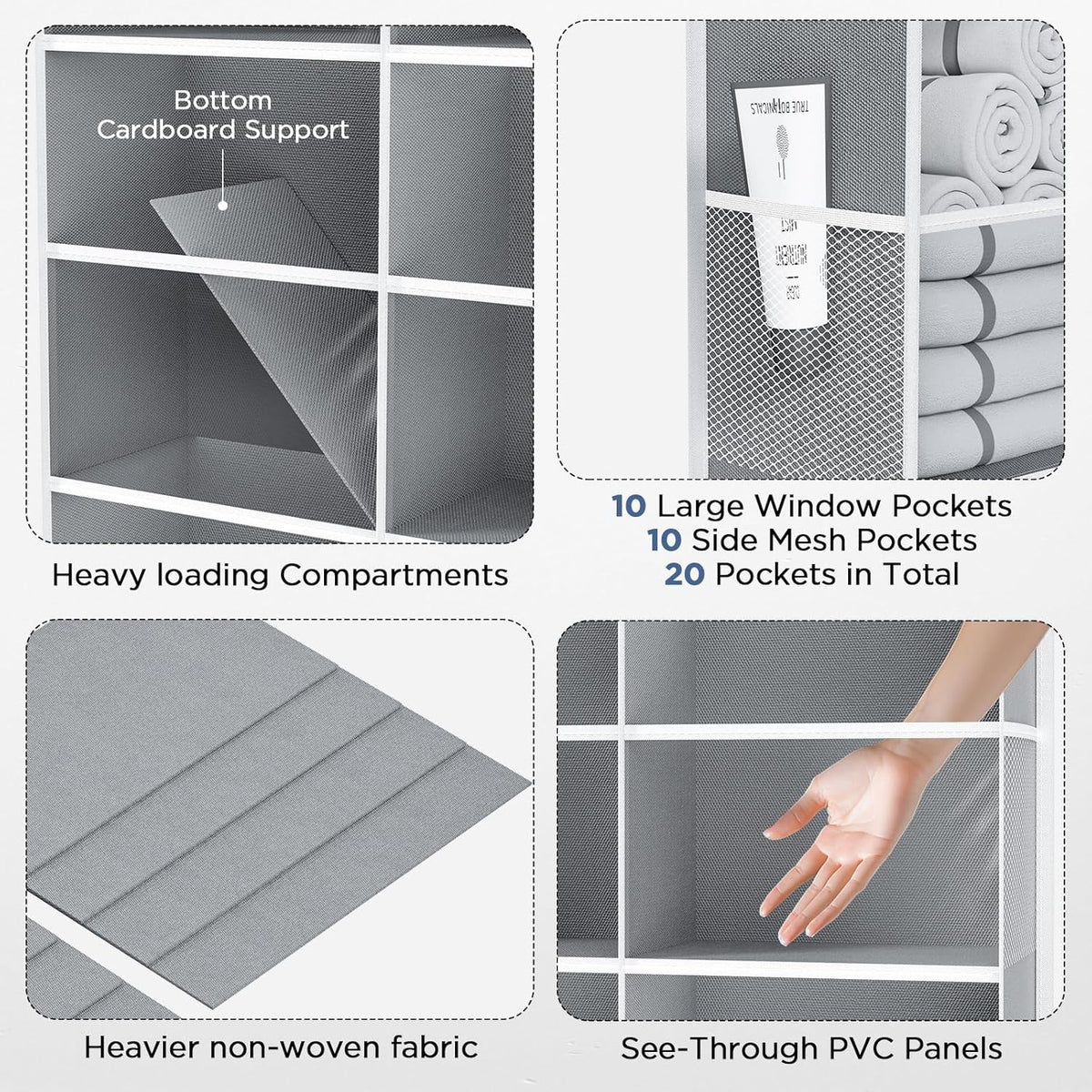 5-Tier Over the Door Organizer, 10 Side Mesh Pockets & Clear Windows, 80LBS Heavy Duty Hanging Storage for Baby Diapers, Shoes, Toys – Ideal for Nursery, Bathroom, Bedroom, Pantry (Grey)