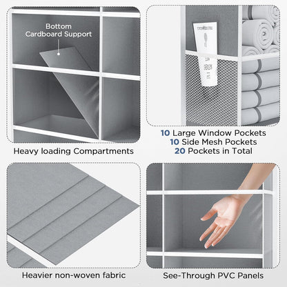 5-Tier Over the Door Organizer, 10 Side Mesh Pockets & Clear Windows, 80LBS Heavy Duty Hanging Storage for Baby Diapers, Shoes, Toys – Ideal for Nursery, Bathroom, Bedroom, Pantry (Grey)