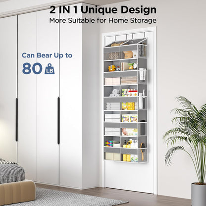 5-Tier Over the Door Organizer, 10 Side Mesh Pockets & Clear Windows, 80LBS Heavy Duty Hanging Storage for Baby Diapers, Shoes, Toys – Ideal for Nursery, Bathroom, Bedroom, Pantry (Grey)