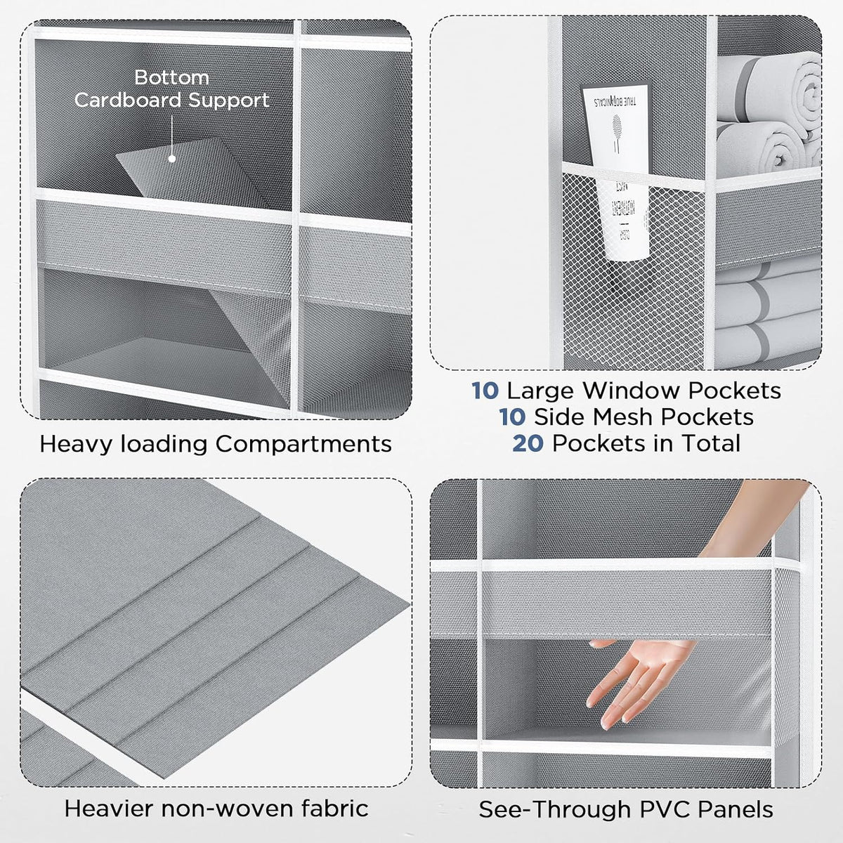 5-Tier Over the Door Organizer, 10 Side Mesh Pockets & Clear Windows, 80LBS Heavy Duty Hanging Storage for Baby Diapers, Shoes, Toys – Ideal for Nursery, Bathroom, Bedroom, Pantry (Grey)