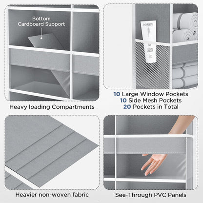 5-Tier Over the Door Organizer, 10 Side Mesh Pockets & Clear Windows, 80LBS Heavy Duty Hanging Storage for Baby Diapers, Shoes, Toys – Ideal for Nursery, Bathroom, Bedroom, Pantry (Grey)