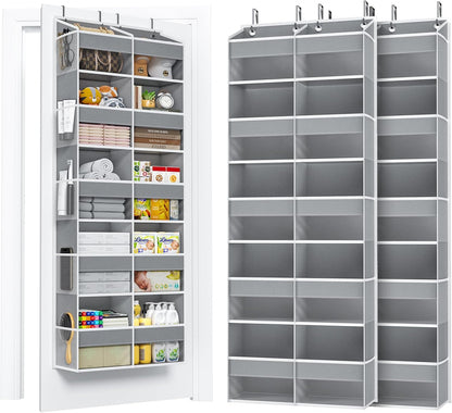 5-Tier Over the Door Organizer, 10 Side Mesh Pockets & Clear Windows, 80LBS Heavy Duty Hanging Storage for Baby Diapers, Shoes, Toys – Ideal for Nursery, Bathroom, Bedroom, Pantry (Grey)