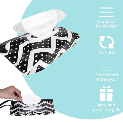 2PCS Portable Wet Wipes Bag, EVA Travel Wet Wipes Dispenser Pouch for Outdoor, Travel and Daily Use (Wave & Feather Designs)