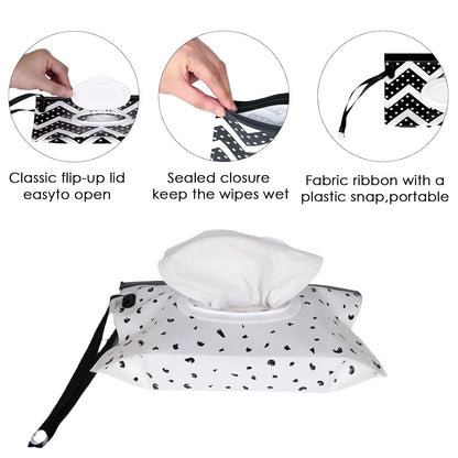2PCS Portable Wet Wipes Bag, EVA Travel Wet Wipes Dispenser Pouch for Outdoor, Travel and Daily Use (Wave & Feather Designs)