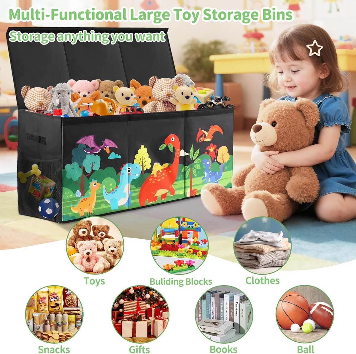 Extra Large Toy Box Chest with Lids Collapsible Storage Organizer for Kids