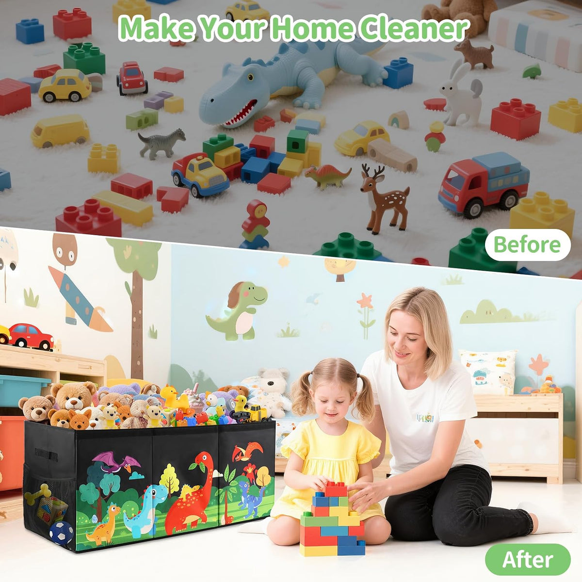 Extra Large Toy Box Chest with Lids Collapsible Storage Organizer for Kids