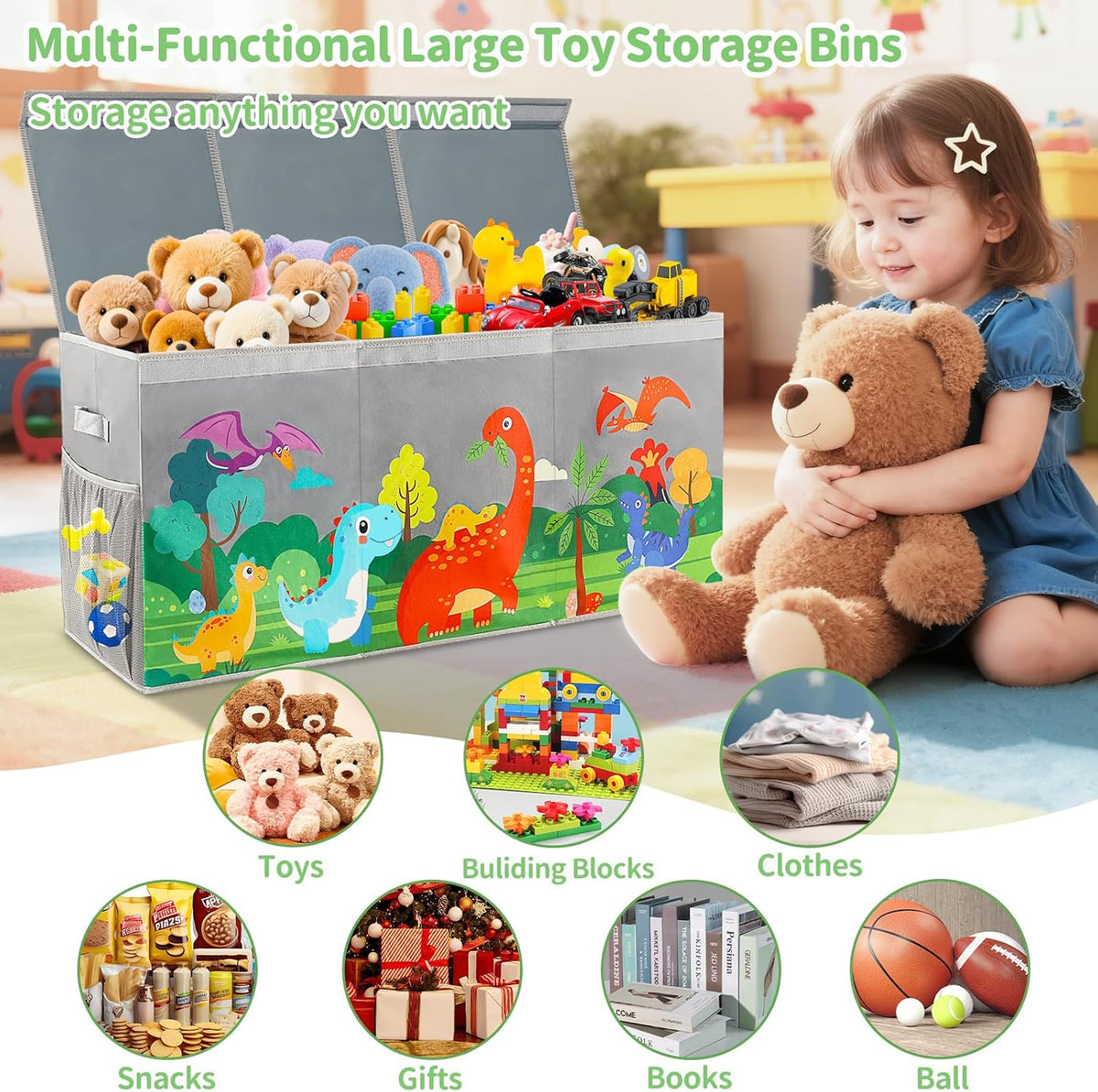 Extra Large Toy Box Chest with Lids Collapsible Storage Organizer for Kids