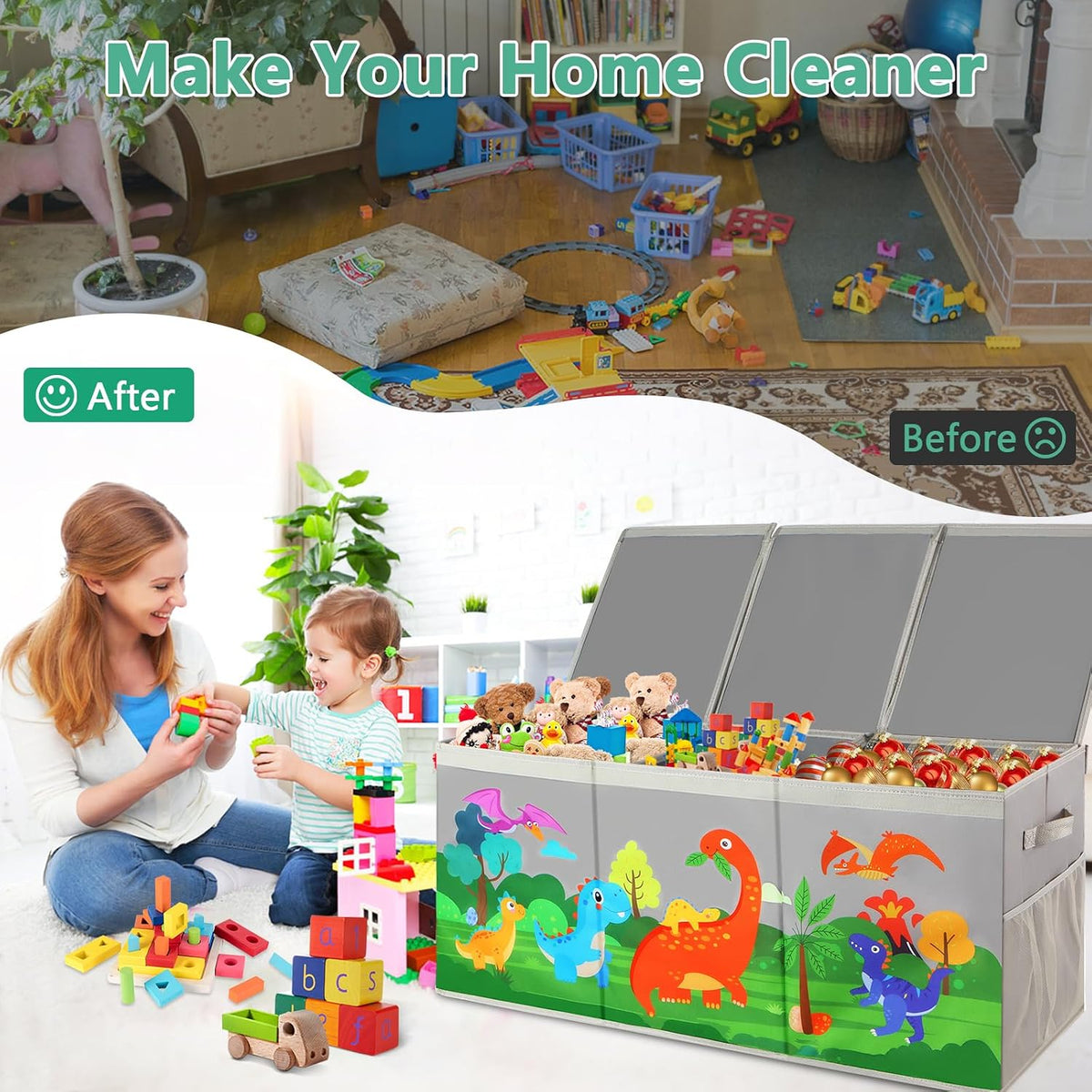Extra Large Toy Box Chest with Lids Collapsible Storage Organizer for Kids