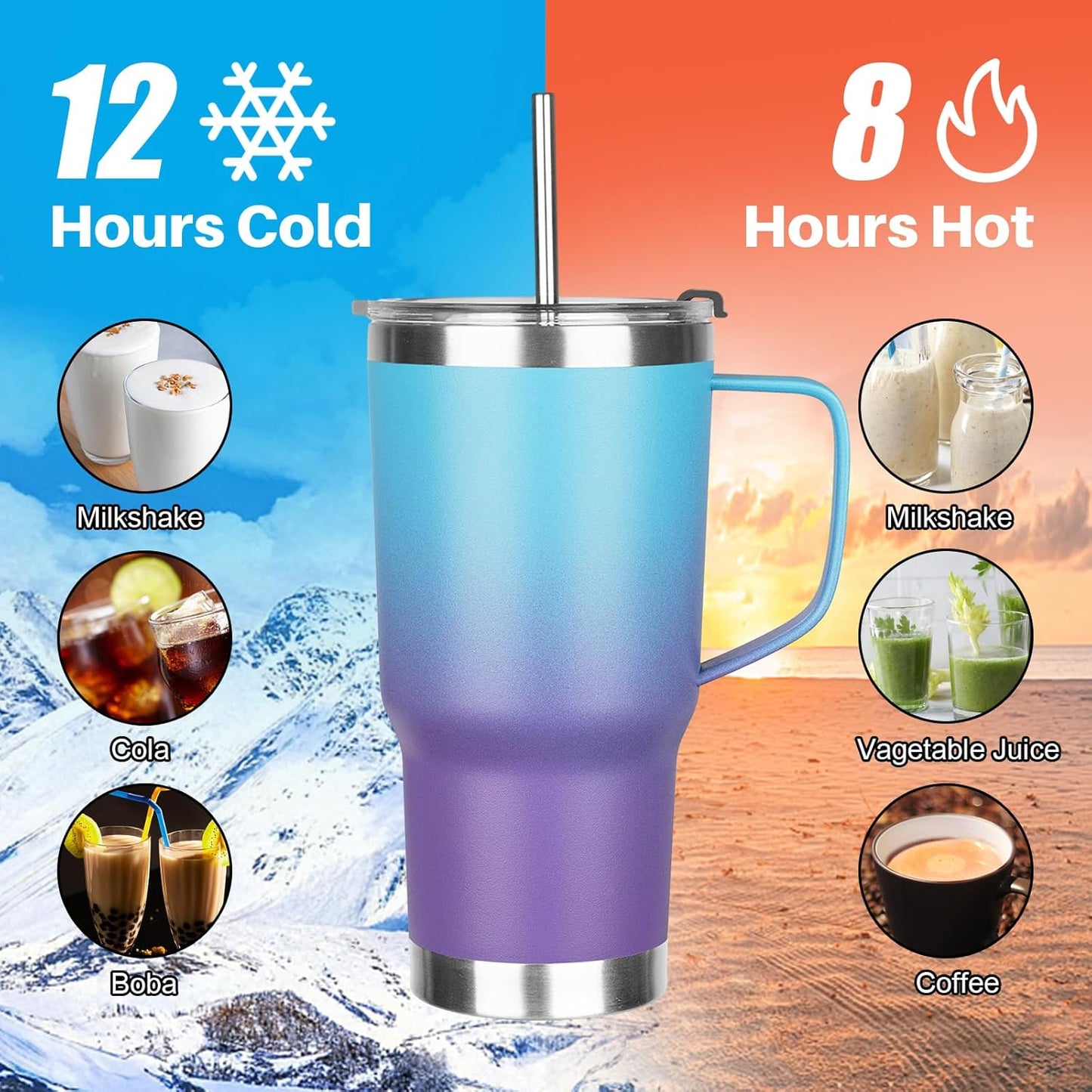 20 oz Tumbler with Handle, Stainless Steel Insulated Tumbler with Lid and Straw, Double Wall Vacuum Coffee Mug Tumbler, Insulated Coffee Thermal Cup for Cold and Hot (Black)