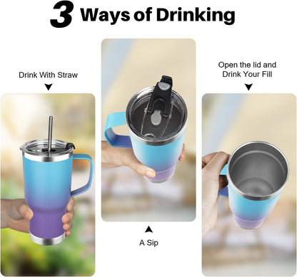 20 oz Tumbler with Handle, Stainless Steel Insulated Tumbler with Lid and Straw, Double Wall Vacuum Coffee Mug Tumbler, Insulated Coffee Thermal Cup for Cold and Hot (Black)
