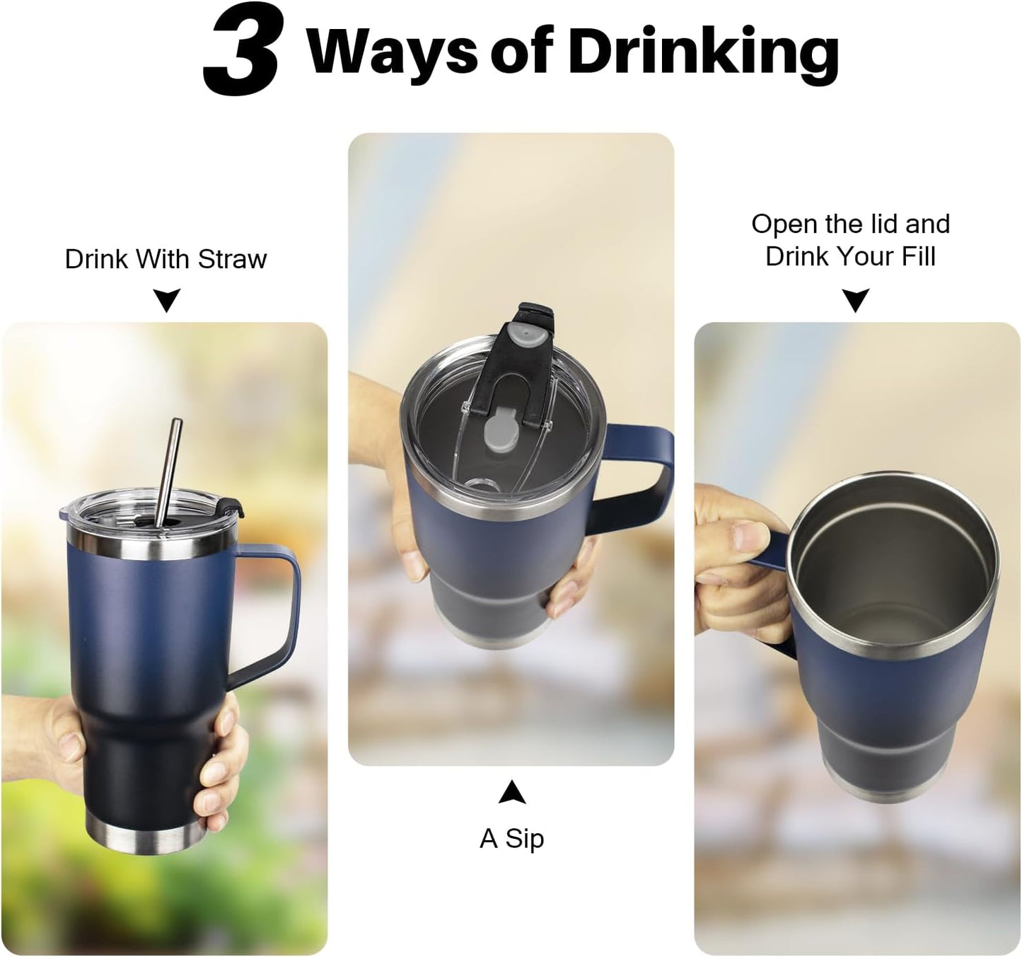 20 oz Tumbler with Handle, Stainless Steel Insulated Tumbler with Lid and Straw, Double Wall Vacuum Coffee Mug Tumbler, Insulated Coffee Thermal Cup for Cold and Hot (Black)