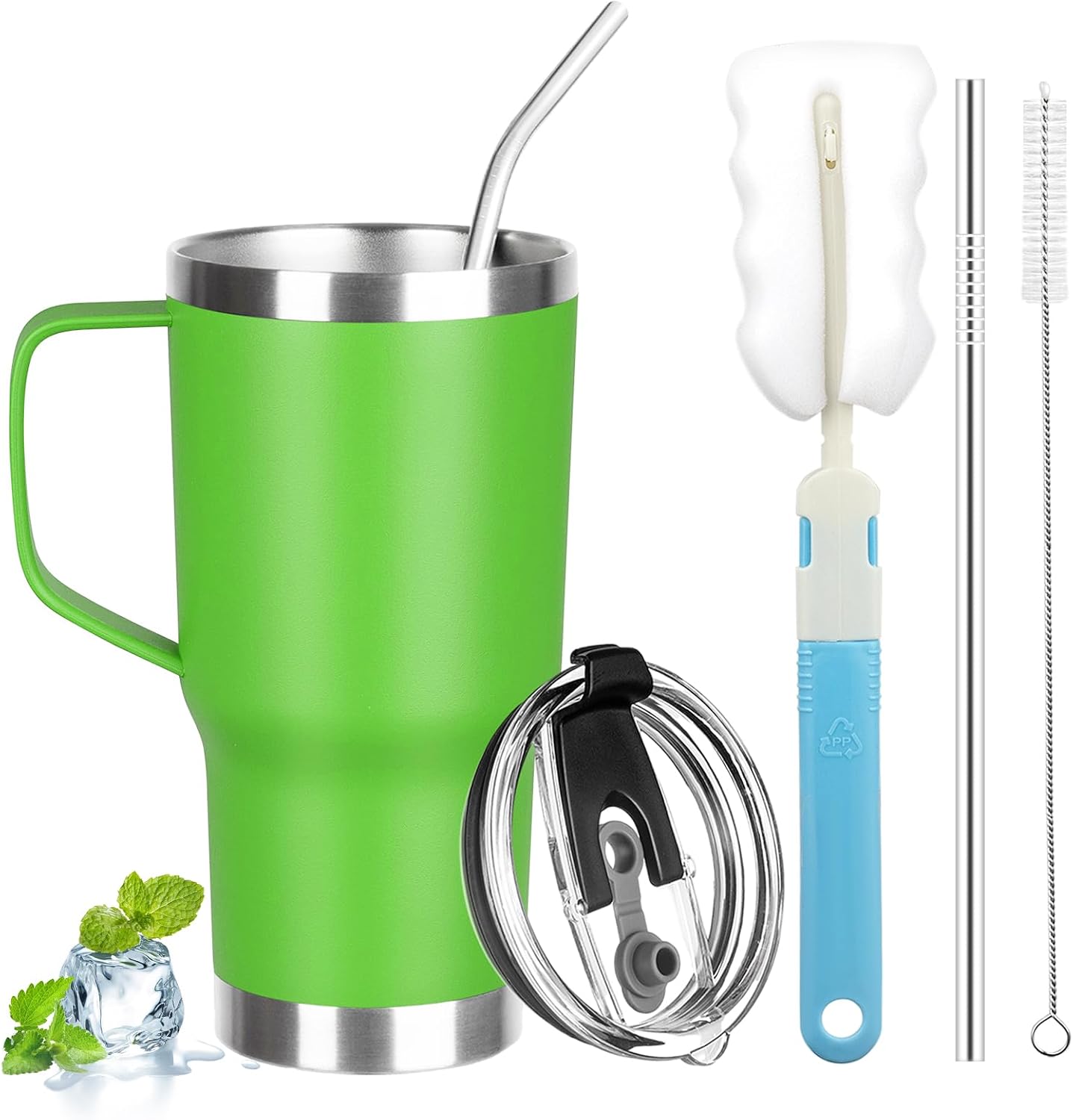 20 oz Tumbler with Handle, Stainless Steel Insulated Tumbler with Lid and Straw, Double Wall Vacuum Coffee Mug Tumbler, Insulated Coffee Thermal Cup for Cold and Hot (Black)
