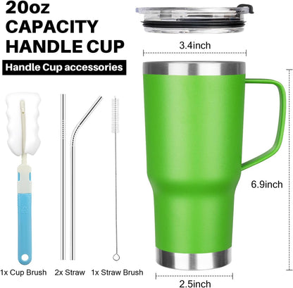 20 oz Tumbler with Handle, Stainless Steel Insulated Tumbler with Lid and Straw, Double Wall Vacuum Coffee Mug Tumbler, Insulated Coffee Thermal Cup for Cold and Hot (Black)