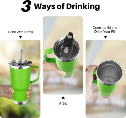 20 oz Tumbler with Handle, Stainless Steel Insulated Tumbler with Lid and Straw, Double Wall Vacuum Coffee Mug Tumbler, Insulated Coffee Thermal Cup for Cold and Hot (Black)
